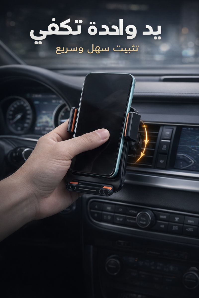 حامل جوال  أوتوماتيكي مع شحن لاسلكي — دوران 90 درجة وتحكم بلمسة  واحدة